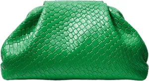 QWINEE Women's Woven Evening Bag Dumpling Clutch Purse No Strap Handbags Elegant Faux PU Leather Clutch Bag