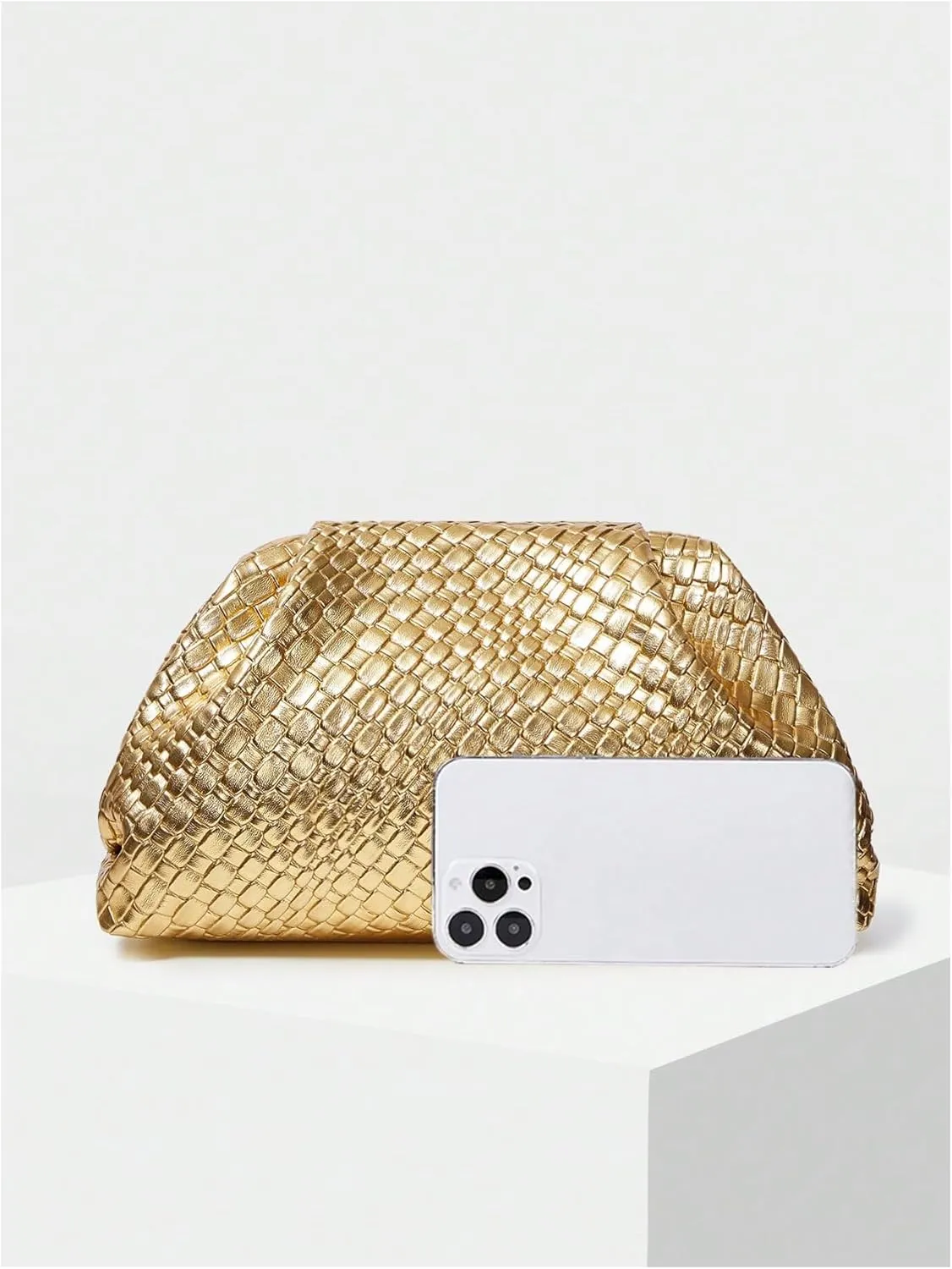 QWINEE Women's Woven Evening Bag Dumpling Clutch Purse No Strap Handbags Elegant Faux PU Leather Clutch Bag