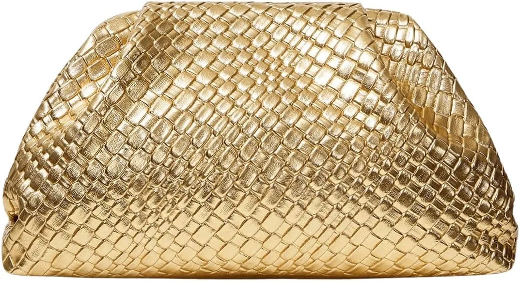 QWINEE Women's Woven Evening Bag Dumpling Clutch Purse No Strap Handbags Elegant Faux PU Leather Clutch Bag