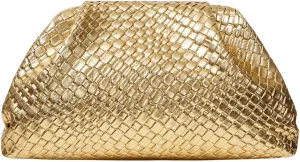 QWINEE Women's Woven Evening Bag Dumpling Clutch Purse No Strap Handbags Elegant Faux PU Leather Clutch Bag