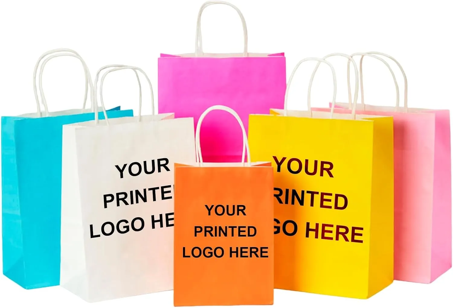 RACETOP 50 PCS Personalized Printing Custom Paper Bags for Small Business, 8x4.5x10.8 Inch Medium Size, Gift Paper Bags with Logo