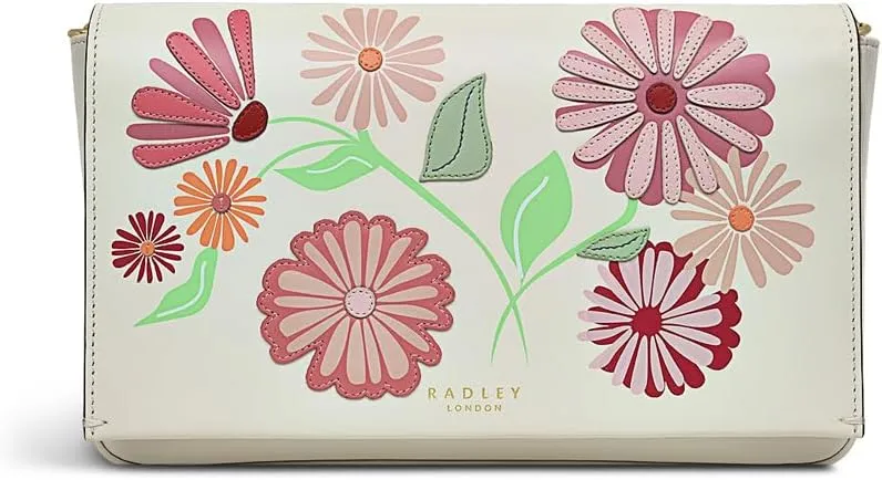 RADLEY London Columbia Grove Floral Women's Small Leather Flapover Crossbody Bag, Chalk