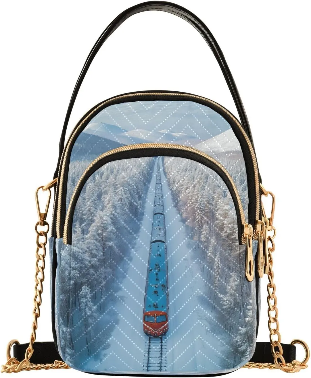 Railway Snow Covered Forests and Mountains Women Trendy Quilted Crossbody Bag Sling Bags Handbags with Chain Strap Travel Cross Body Cell Phone Purses Bags