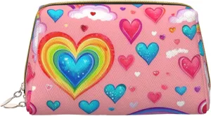 Rainbow Colored Gay Pride Hearts Toiletry Pouch, Travel-Friendly Makeup Organizer For Makeup Brushes, Lipsticks