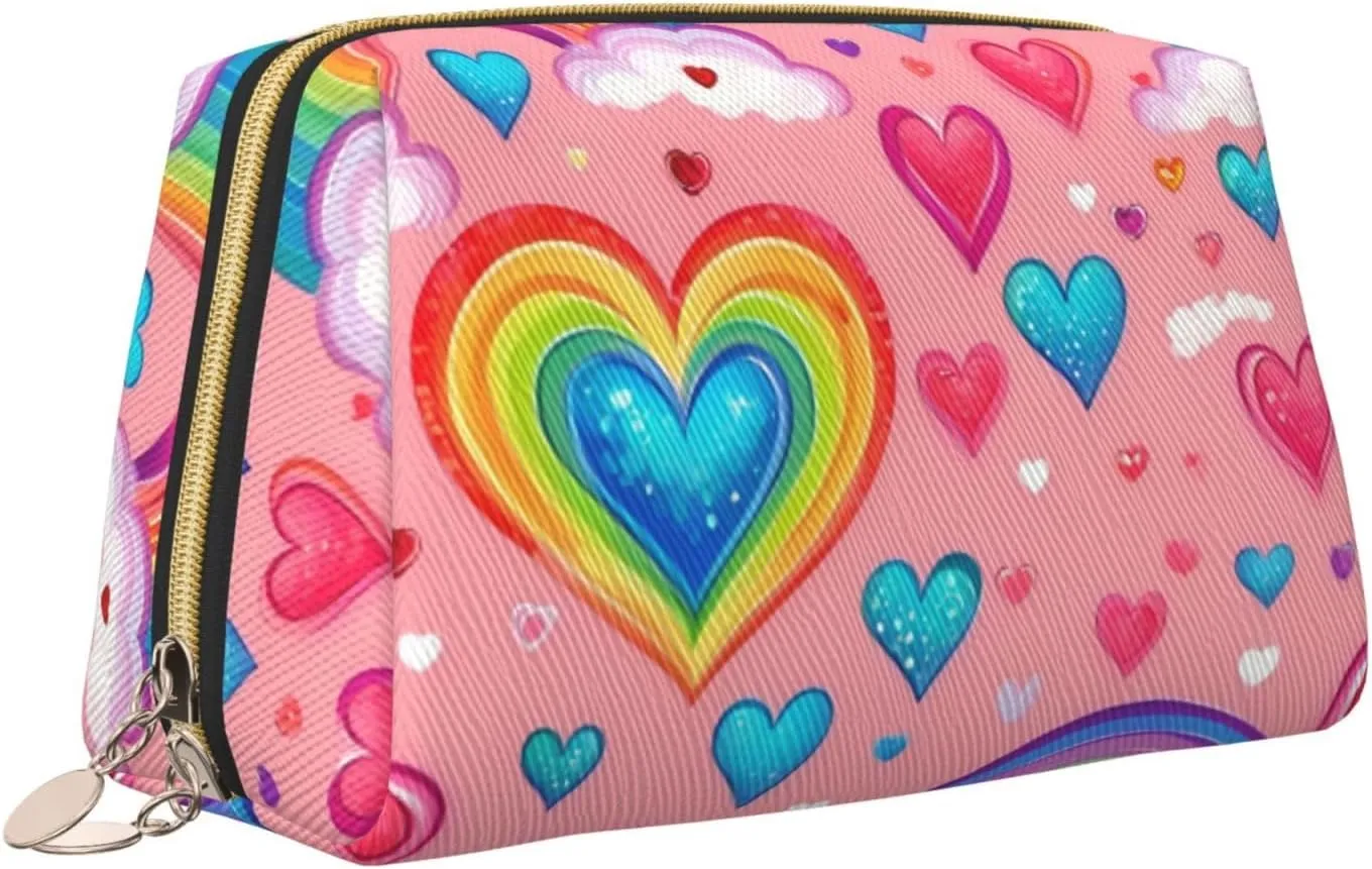 Rainbow Colored Gay Pride Hearts Toiletry Pouch, Travel-Friendly Makeup Organizer For Makeup Brushes, Lipsticks