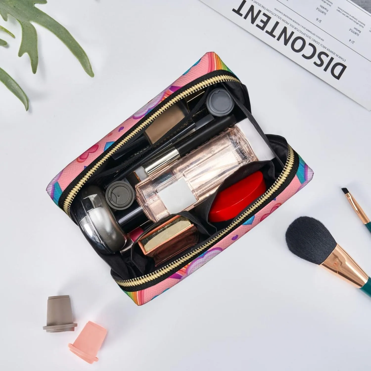 Rainbow Colored Gay Pride Hearts Toiletry Pouch, Travel-Friendly Makeup Organizer For Makeup Brushes, Lipsticks