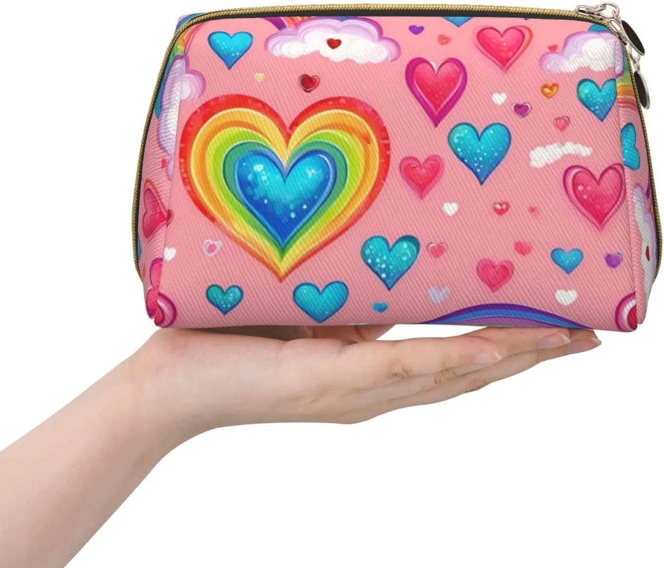 Rainbow Colored Gay Pride Hearts Toiletry Pouch, Travel-Friendly Makeup Organizer For Makeup Brushes, Lipsticks