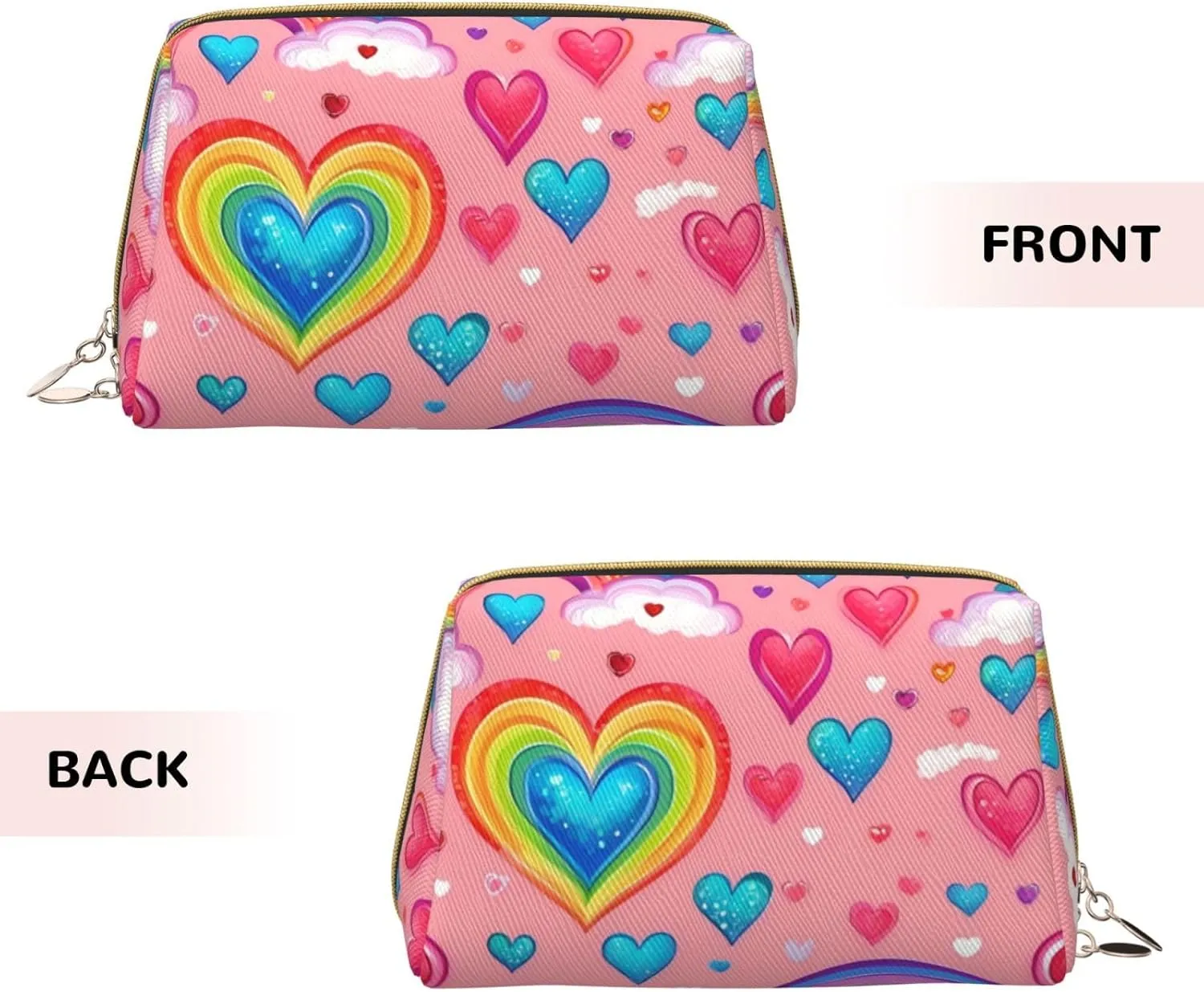 Rainbow Colored Gay Pride Hearts Toiletry Pouch, Travel-Friendly Makeup Organizer For Makeup Brushes, Lipsticks