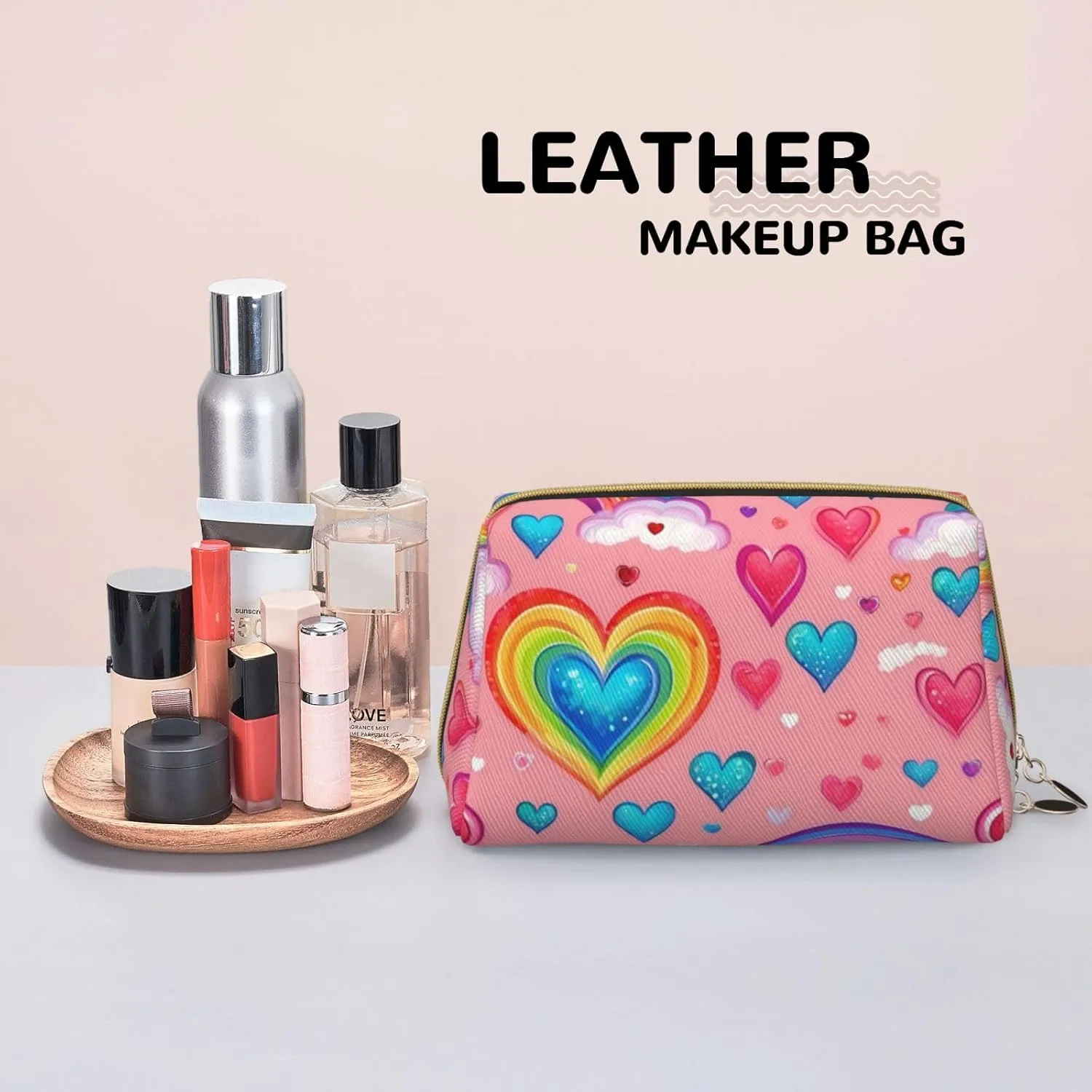Rainbow Colored Gay Pride Hearts Toiletry Pouch, Travel-Friendly Makeup Organizer For Makeup Brushes, Lipsticks