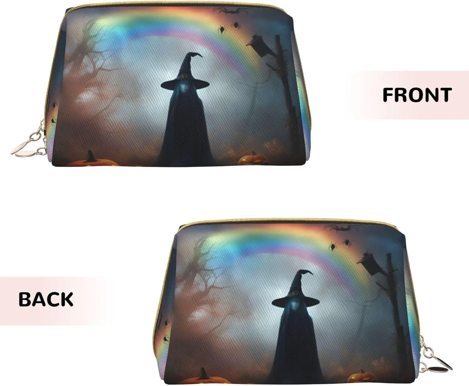 Rainbow Halloween Ghost Witch Hat Spiders Toiletry Pouch, Travel-Friendly Makeup Organizer For Makeup Brushes, Lipsticks