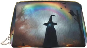 Rainbow Halloween Ghost Witch Hat Spiders Toiletry Pouch, Travel-Friendly Makeup Organizer For Makeup Brushes, Lipsticks