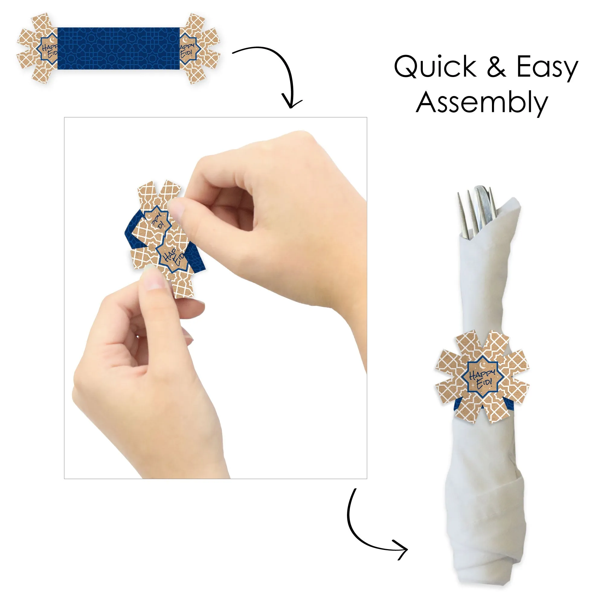 Ramadan - Eid Mubarak Party Paper Napkin Holder - Napkin Rings - Set of 24