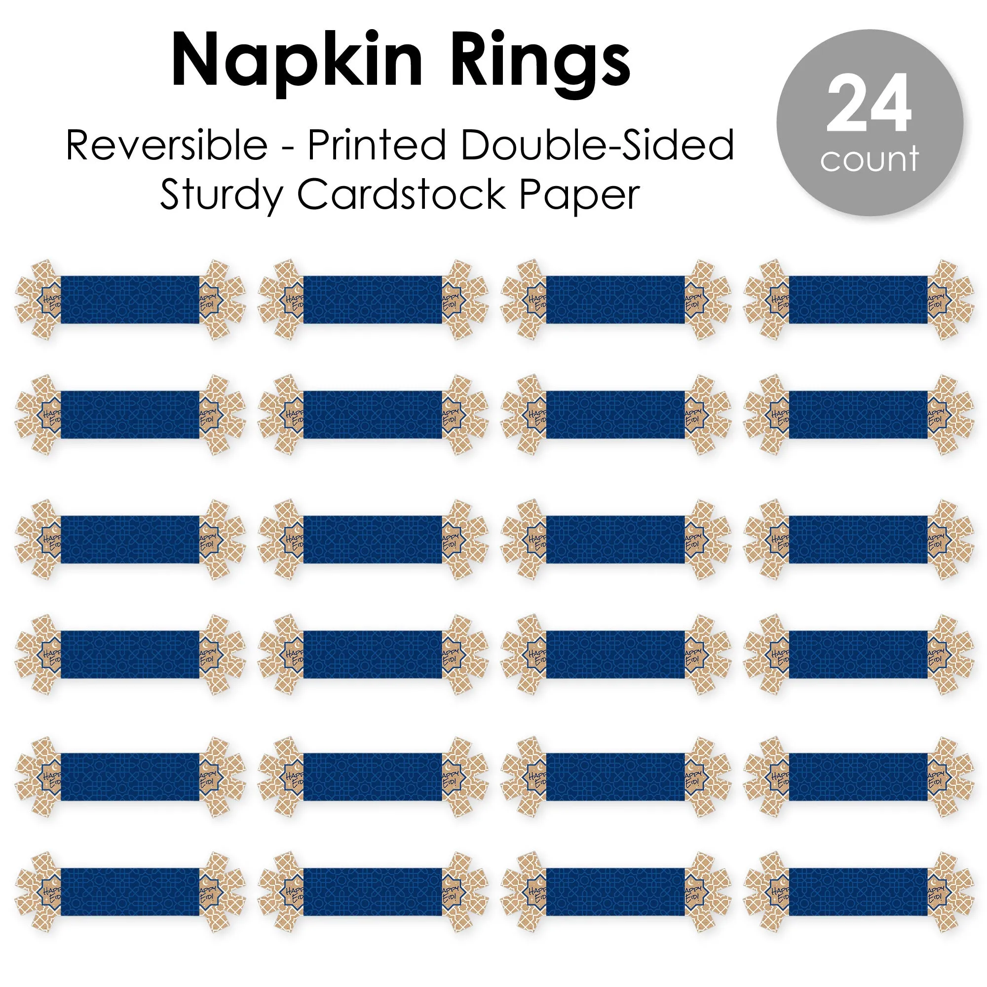 Ramadan - Eid Mubarak Party Paper Napkin Holder - Napkin Rings - Set of 24