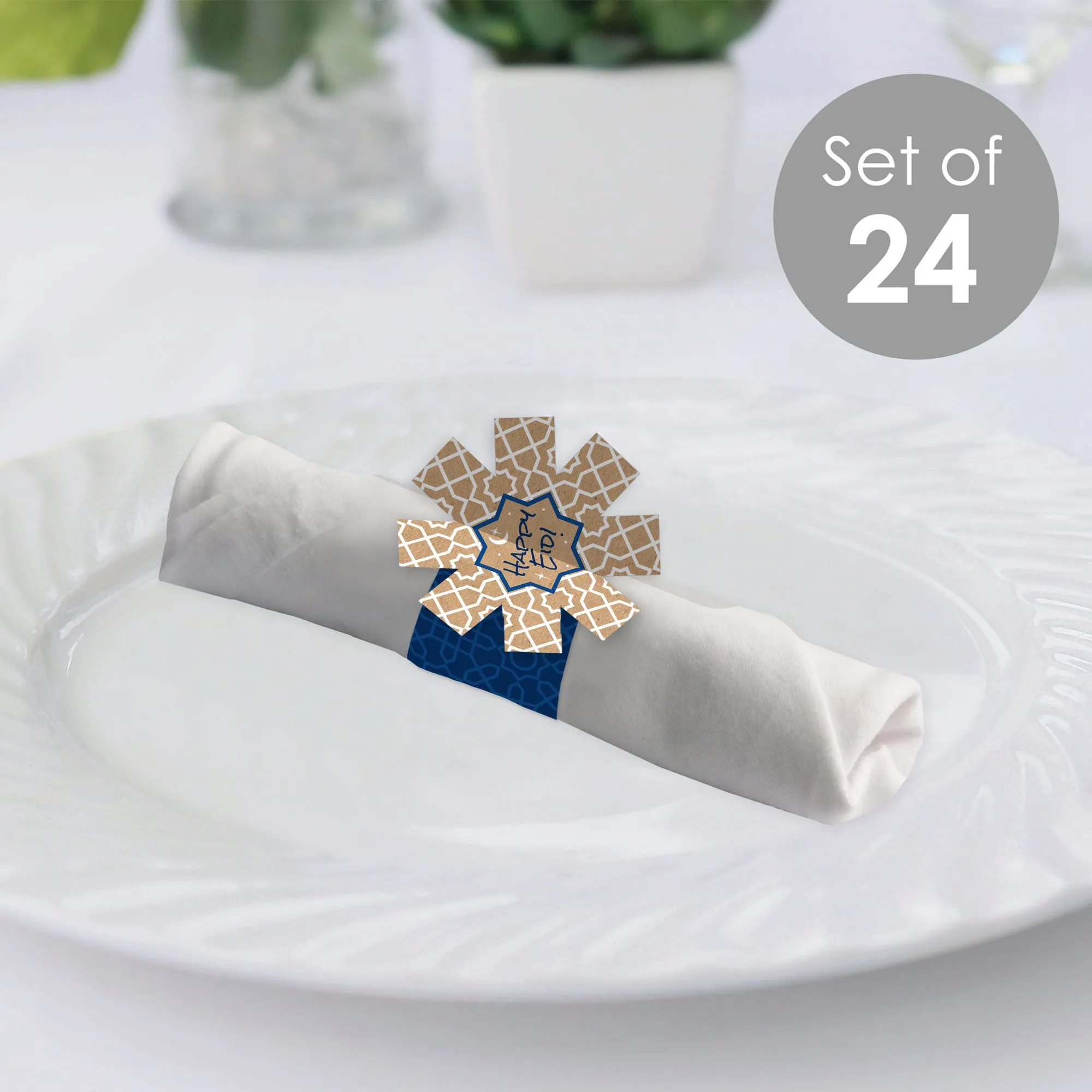 Ramadan - Eid Mubarak Party Paper Napkin Holder - Napkin Rings - Set of 24