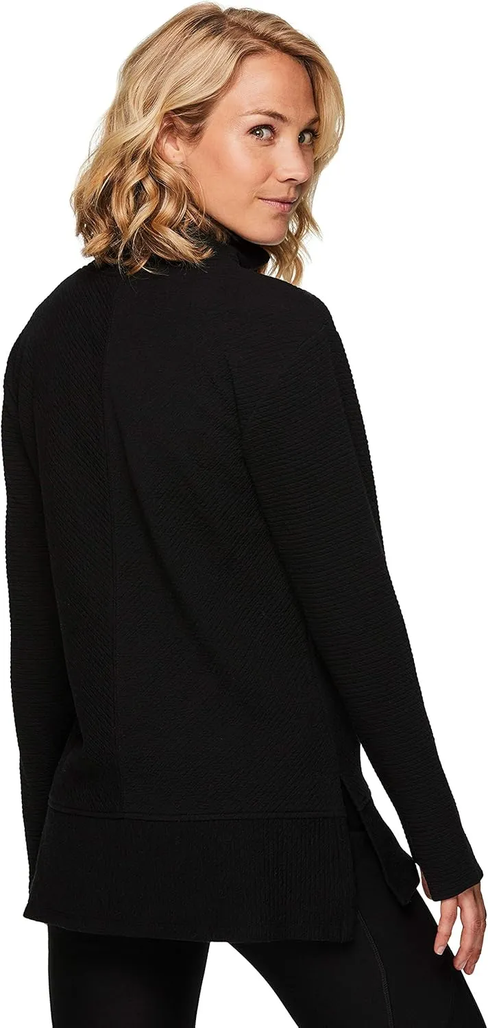 RBX Active Women's Ultra Soft Quilted Cowl Neck Pullover Sweater, Lightweight Mock Neck Tunic Sweatshirt with Thumbholes