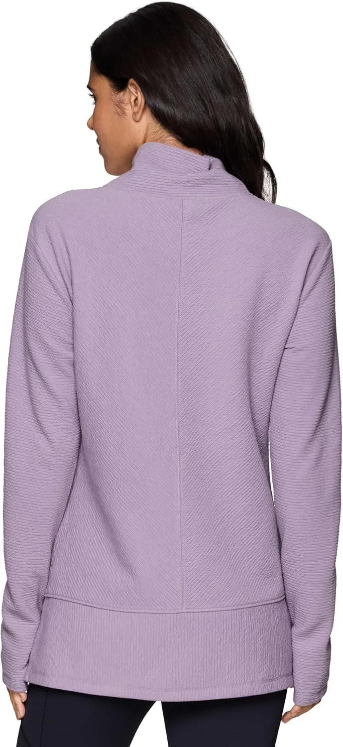 RBX Active Women's Ultra Soft Quilted Cowl Neck Pullover Sweater, Lightweight Mock Neck Tunic Sweatshirt with Thumbholes