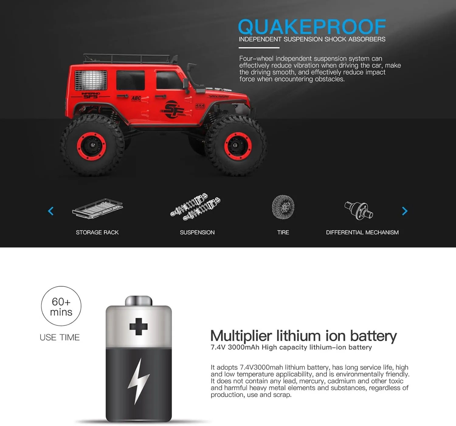 RC Cars,1:10 Scale All Terrain Remote Control Car,4WD 2.4 GHz Off Road RC Monster Truck Racing Cars with LED Headlight, Xmas Gifts for Kid and Adults