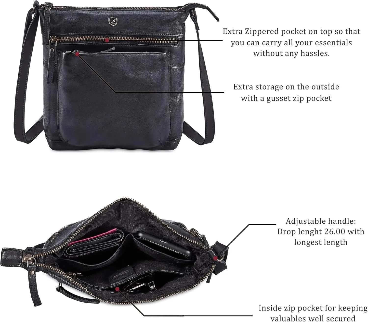 Real Leather Purse for Women Crossbody Bag Travel Shoulder Handbag Small Vintage Pocketbook