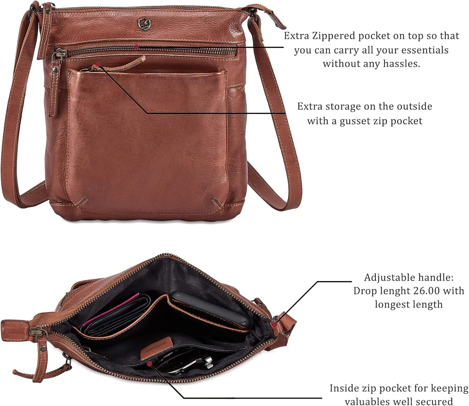 Real Leather Purse for Women Crossbody Bag Travel Shoulder Handbag Small Vintage Pocketbook