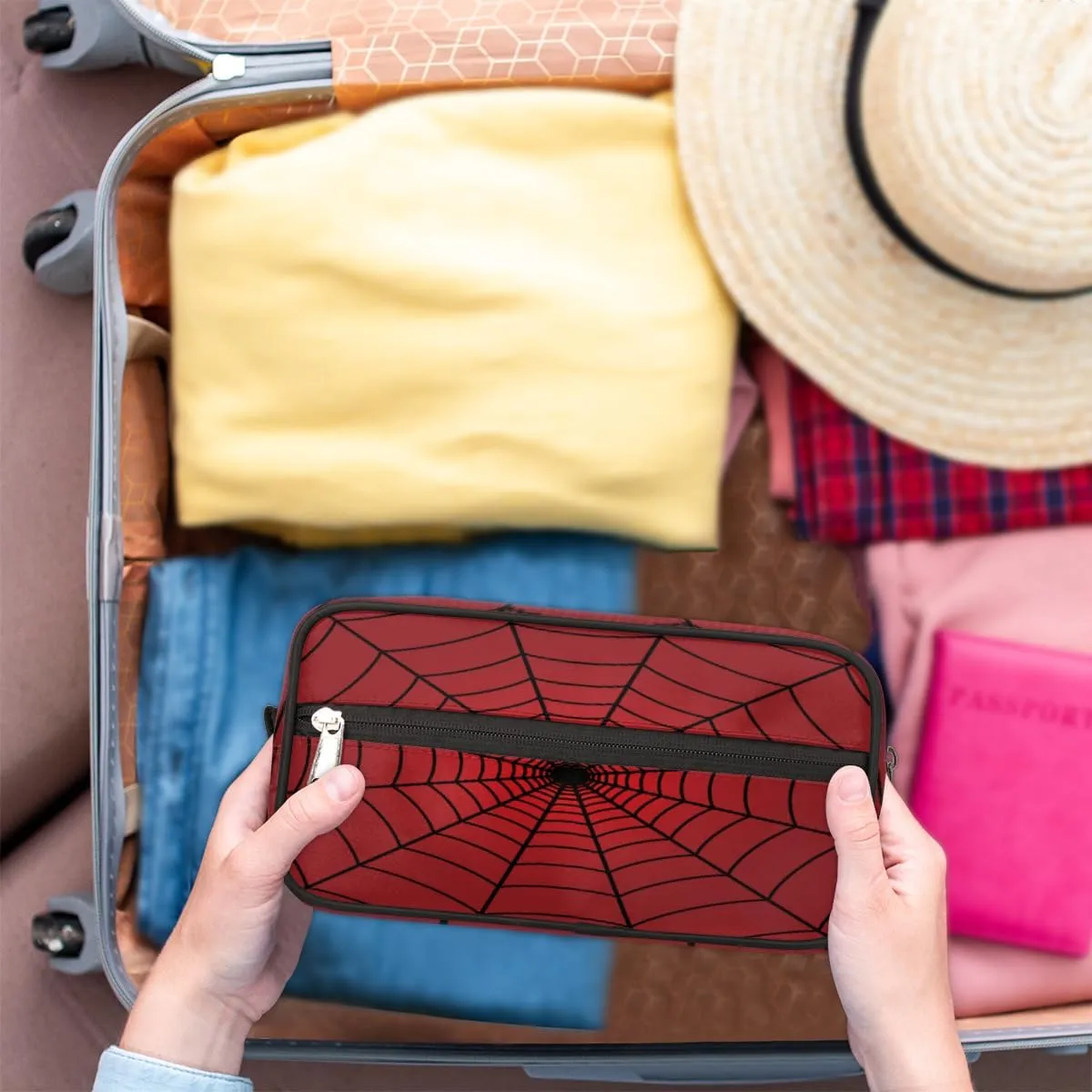 Red Spiders Web Toiletry Bag,Travel Cosmetic Bag,Hanging Makeup Bag,TSA Approved Hygiene Bag Waterproof Shave Dopp Kit Organizer for Toiletries Shower Bathroom Carry-on Accessories Gifts