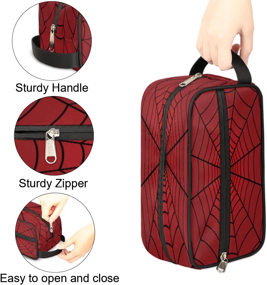 Red Spiders Web Toiletry Bag,Travel Cosmetic Bag,Hanging Makeup Bag,TSA Approved Hygiene Bag Waterproof Shave Dopp Kit Organizer for Toiletries Shower Bathroom Carry-on Accessories Gifts