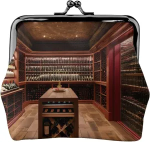 Red Wine Cellar print Coin Purse, Mini Change Purse for Women Small Coin Purse for Credit Card ID Key
