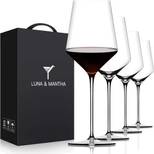 Red Wine Glasses Set of 4, Premium Crystal Wine Glasses Hand Blown,15 oz,Thin Rim,Long Stem,Perfect for Red or White,Daily Use,Unique Wedding Anniversary or Birthday Gift