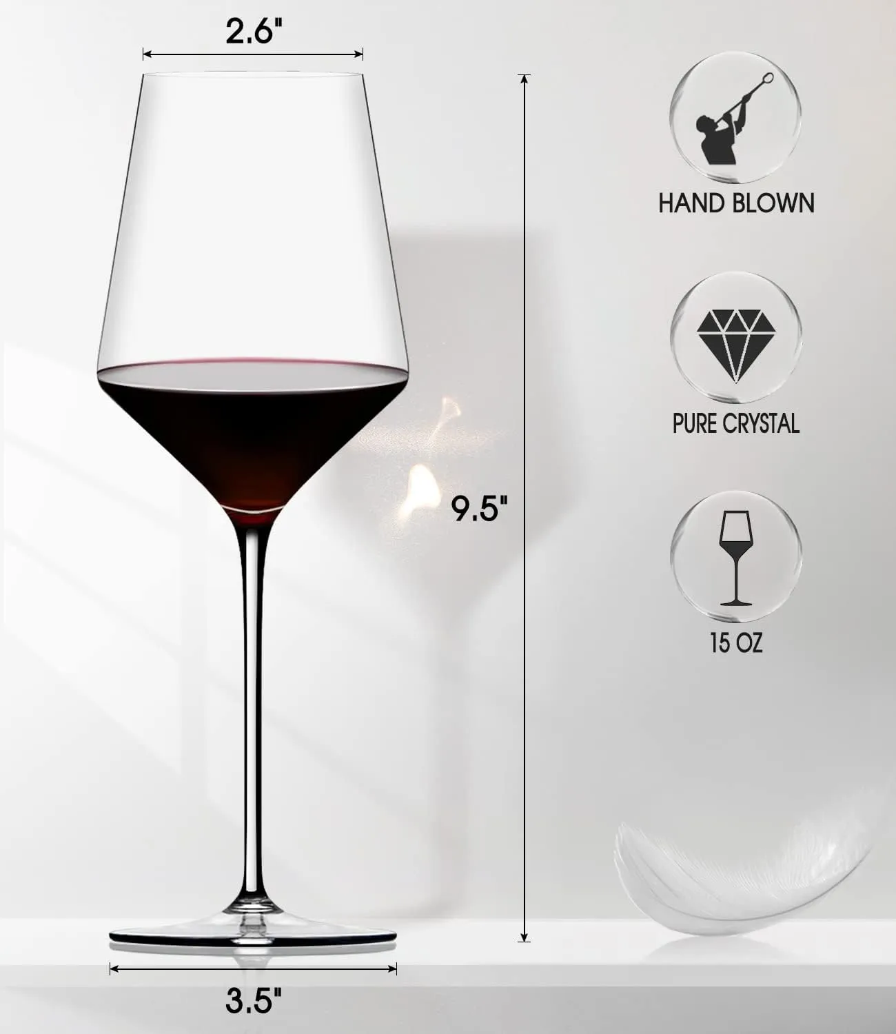 Red Wine Glasses Set of 4, Premium Crystal Wine Glasses Hand Blown,15 oz,Thin Rim,Long Stem,Perfect for Red or White,Daily Use,Unique Wedding Anniversary or Birthday Gift