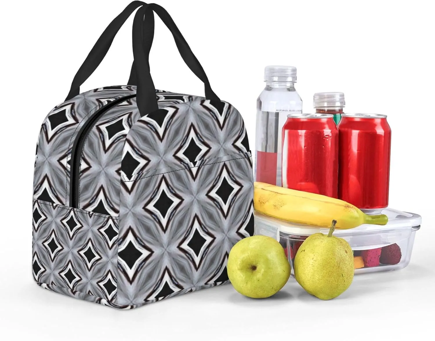 Regular Angular Matrix Pattern Lunch Bag, Large Capacity Reusable Insulated Cooler Lunch Container For Work Office Picnic Or Travel