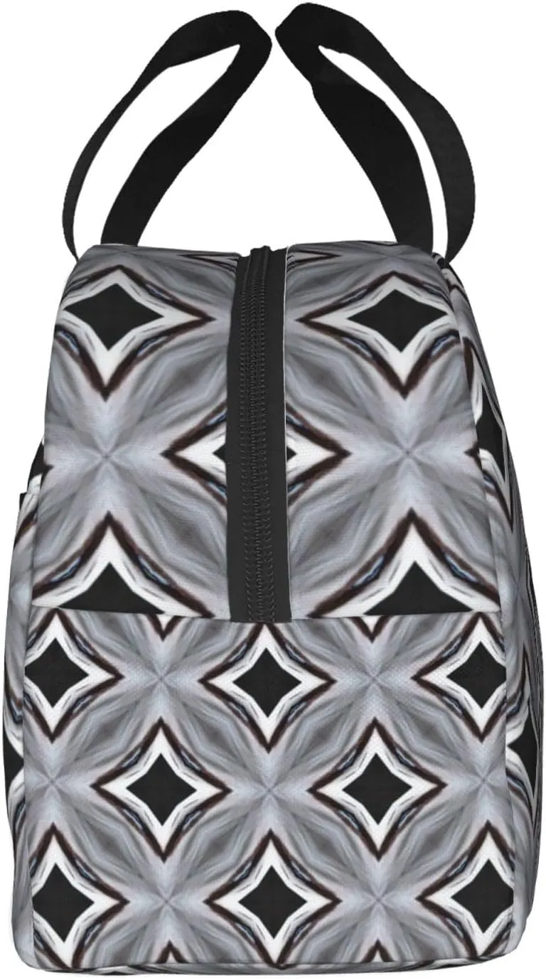 Regular Angular Matrix Pattern Lunch Bag, Large Capacity Reusable Insulated Cooler Lunch Container For Work Office Picnic Or Travel