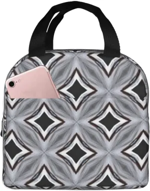 Regular Angular Matrix Pattern Lunch Bag, Large Capacity Reusable Insulated Cooler Lunch Container For Work Office Picnic Or Travel