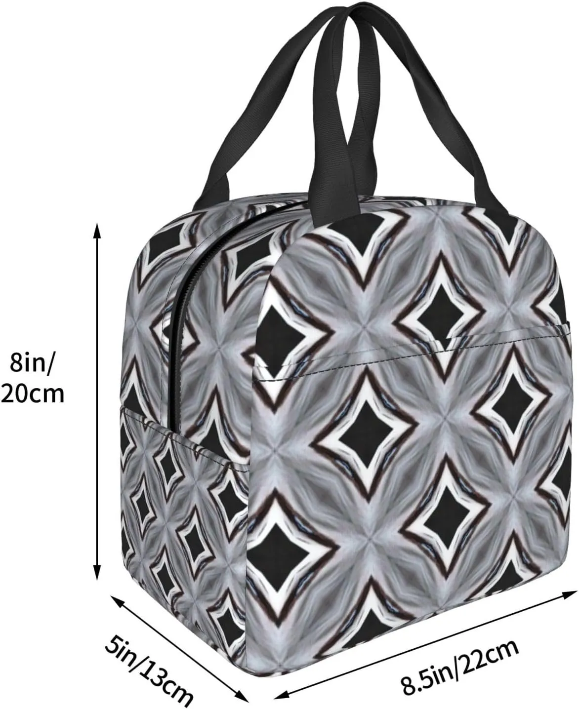 Regular Angular Matrix Pattern Lunch Bag, Large Capacity Reusable Insulated Cooler Lunch Container For Work Office Picnic Or Travel