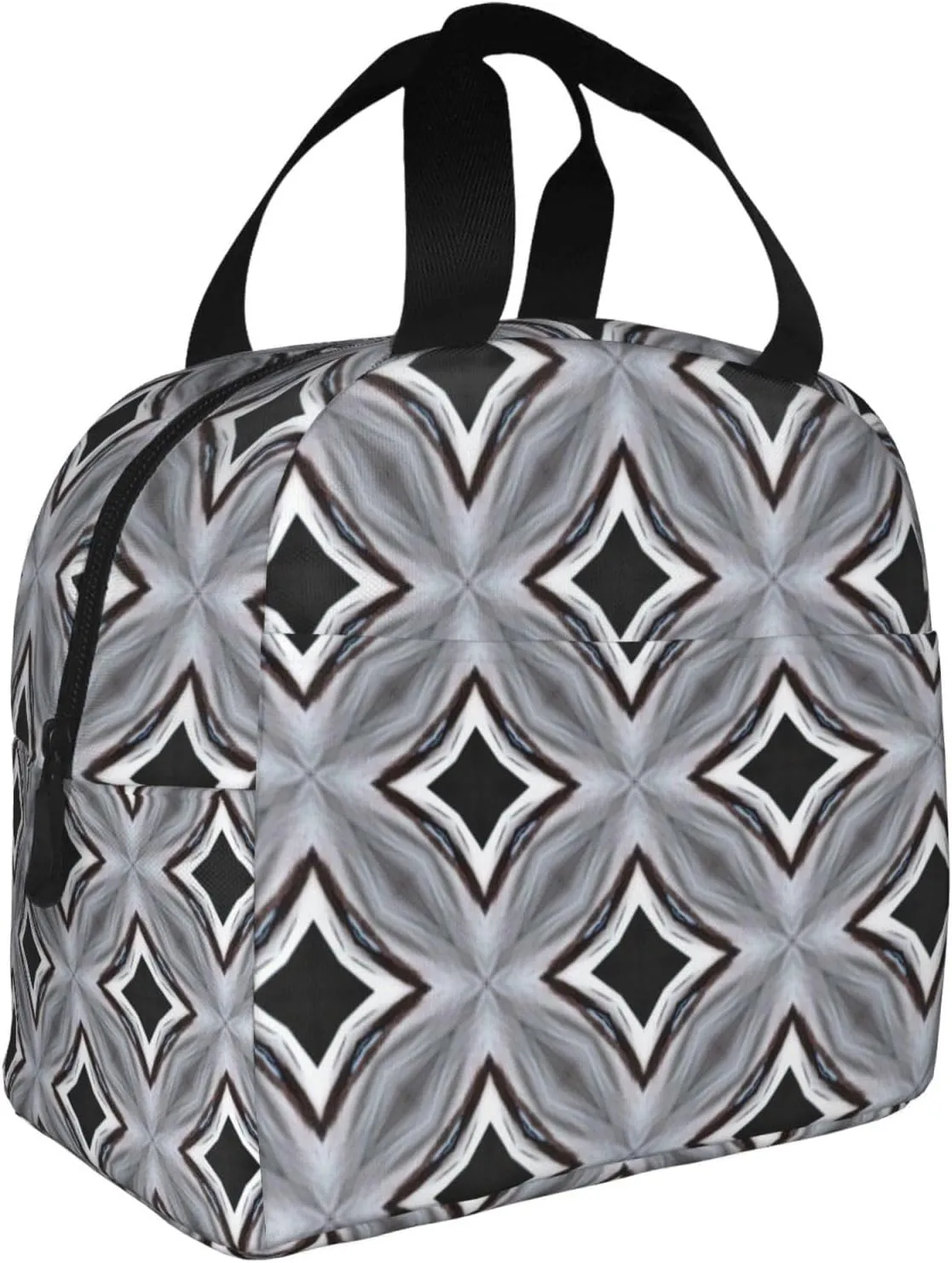 Regular Angular Matrix Pattern Lunch Bag, Large Capacity Reusable Insulated Cooler Lunch Container For Work Office Picnic Or Travel