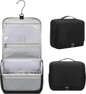 Relavel Toiletry Bag for Men, Hanging Travel Makeup Bag for Women, Waterproof Large Cosmetic Organizer Multiple Compartments for Accessories, Full Sized Toiletries, Dopp Kit Shaving Bag, Black