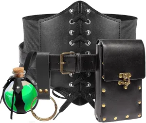 Renaissance Costume Sets Corset Waistband Belt Pouch Purse Magic Potion Bottle Skirt Hike Steampunk Medieval Halloween