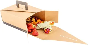 Restaurantware Cater Tek 9 x 7 x 3 Inch Food Boxes 100 Grease-Resistant Take Out Food Containers - With Handle Recyclable Kraft And Black Paper To Go Containers For Meals Snacks Or Baked Goods