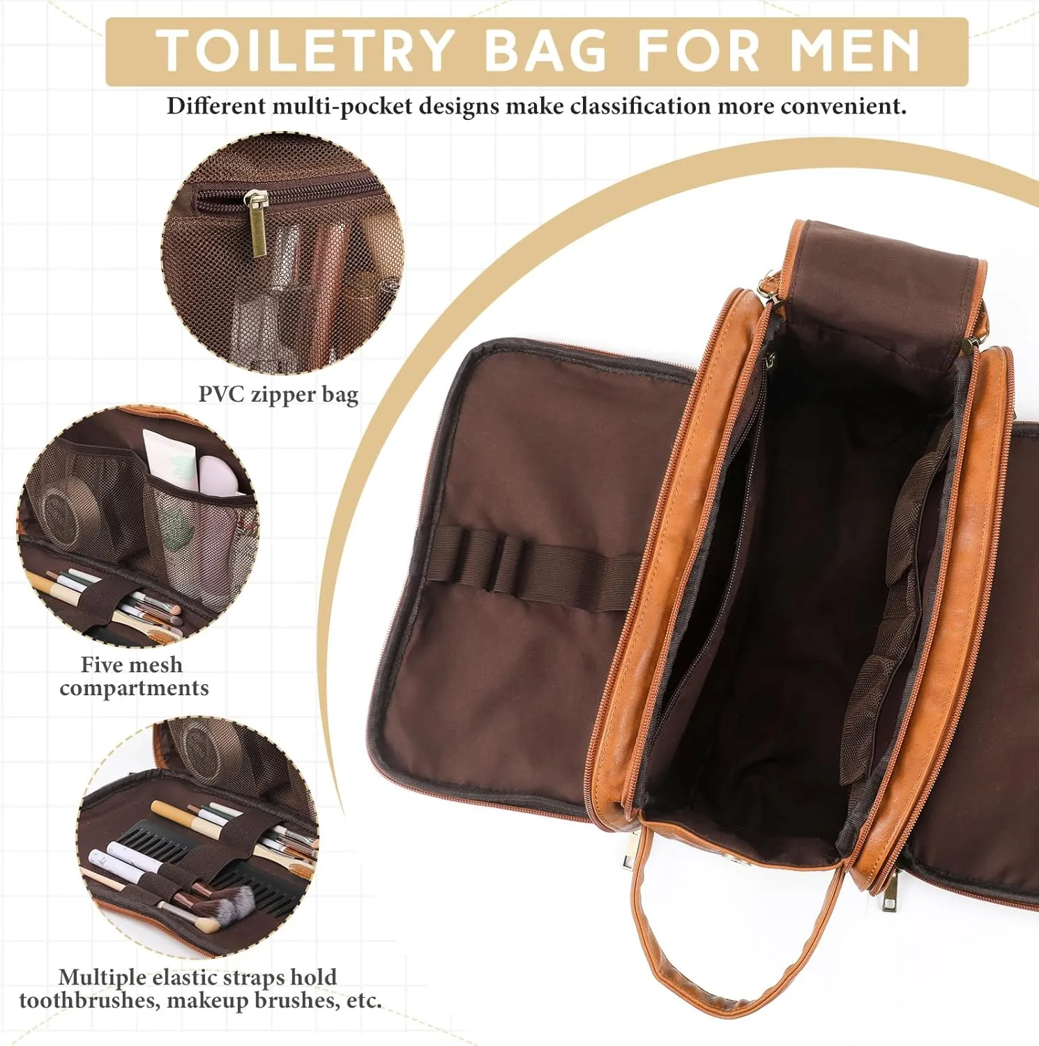 Retirement Gifts Toiletry Bag for Men PU Leather Men's Toiletry Travel Bag Large Shaving Kit Bag Water Resistant Cosmetic Bag Pouch for Groom Bathroom Traveling(Father)