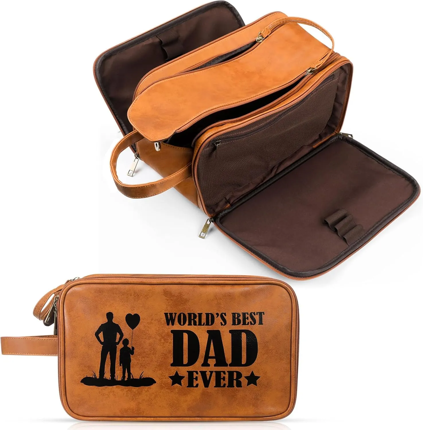 Retirement Gifts Toiletry Bag for Men PU Leather Men's Toiletry Travel Bag Large Shaving Kit Bag Water Resistant Cosmetic Bag Pouch for Groom Bathroom Traveling(Father)