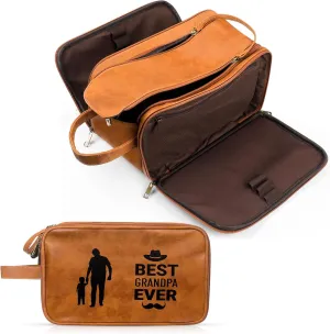 Retirement Gifts Toiletry Bag for Men PU Leather Men's Toiletry Travel Bag Large Shaving Kit Bag Water Resistant Cosmetic Bag Pouch for Groom Bathroom Traveling(Grandpa)