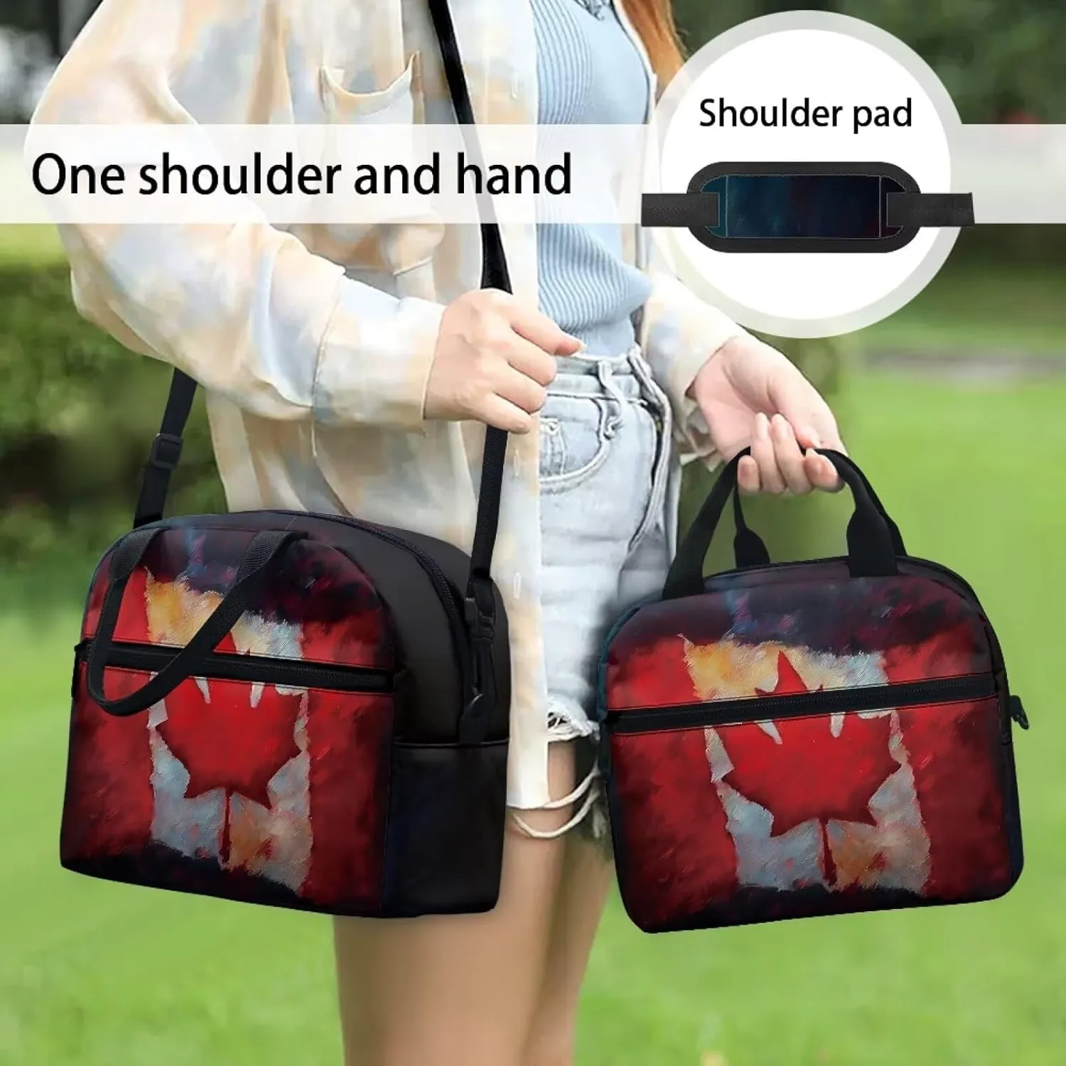 Retro Canada Flag Lunch Bag for Women Thermal Insulated Lunch Box with Adjustable Shoulder Strap Reusable Meal Snack Organizer for Work Travel