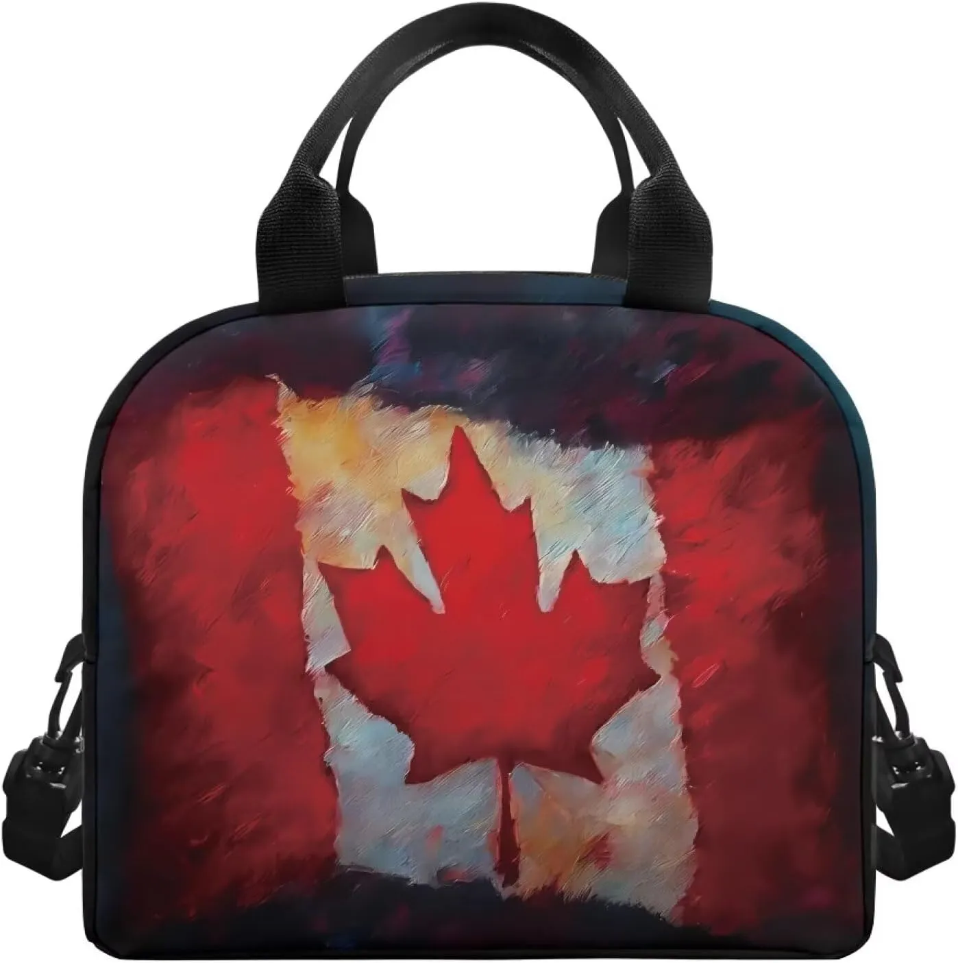 Retro Canada Flag Lunch Bag for Women Thermal Insulated Lunch Box with Adjustable Shoulder Strap Reusable Meal Snack Organizer for Work Travel