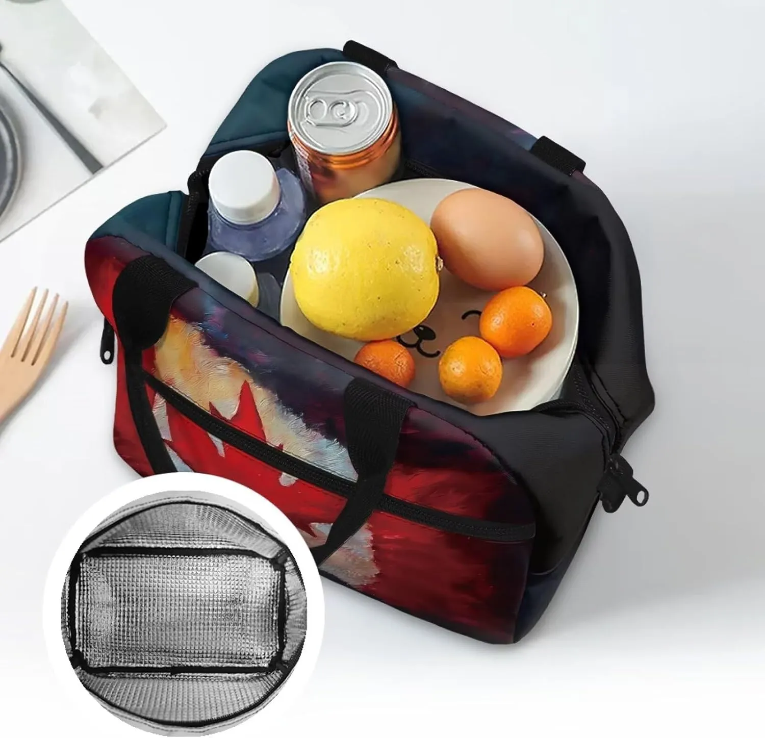 Retro Canada Flag Lunch Bag for Women Thermal Insulated Lunch Box with Adjustable Shoulder Strap Reusable Meal Snack Organizer for Work Travel