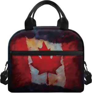 Retro Canada Flag Lunch Bag for Women Thermal Insulated Lunch Box with Adjustable Shoulder Strap Reusable Meal Snack Organizer for Work Travel
