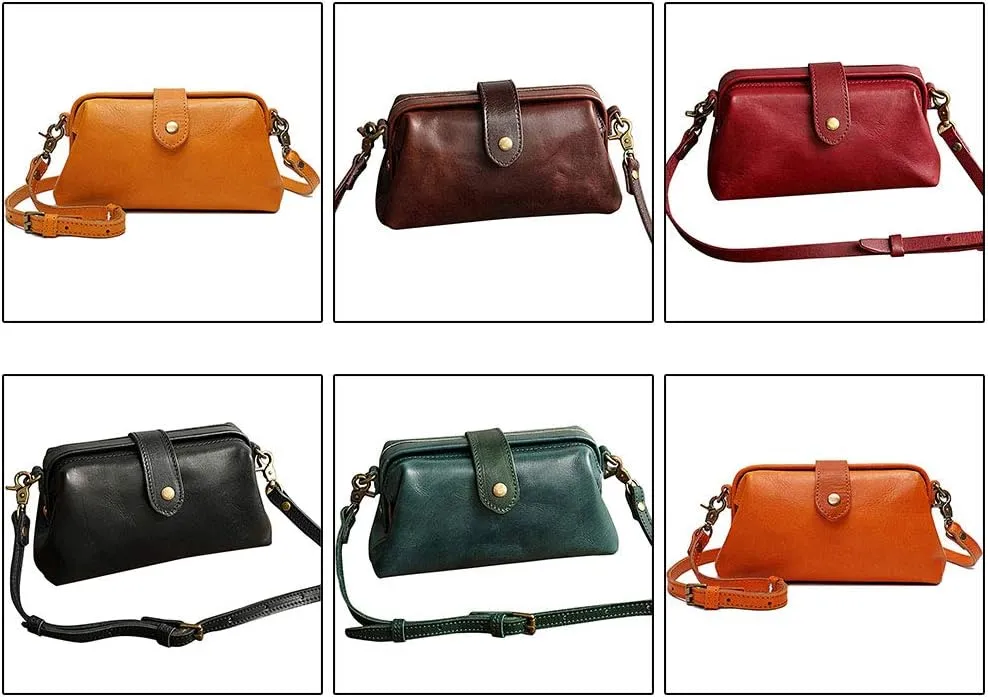 Retro Handmade Doctor Bag Crossbody Bag Women Vintage Leather Crossbody Shoulder Bag (Brown)