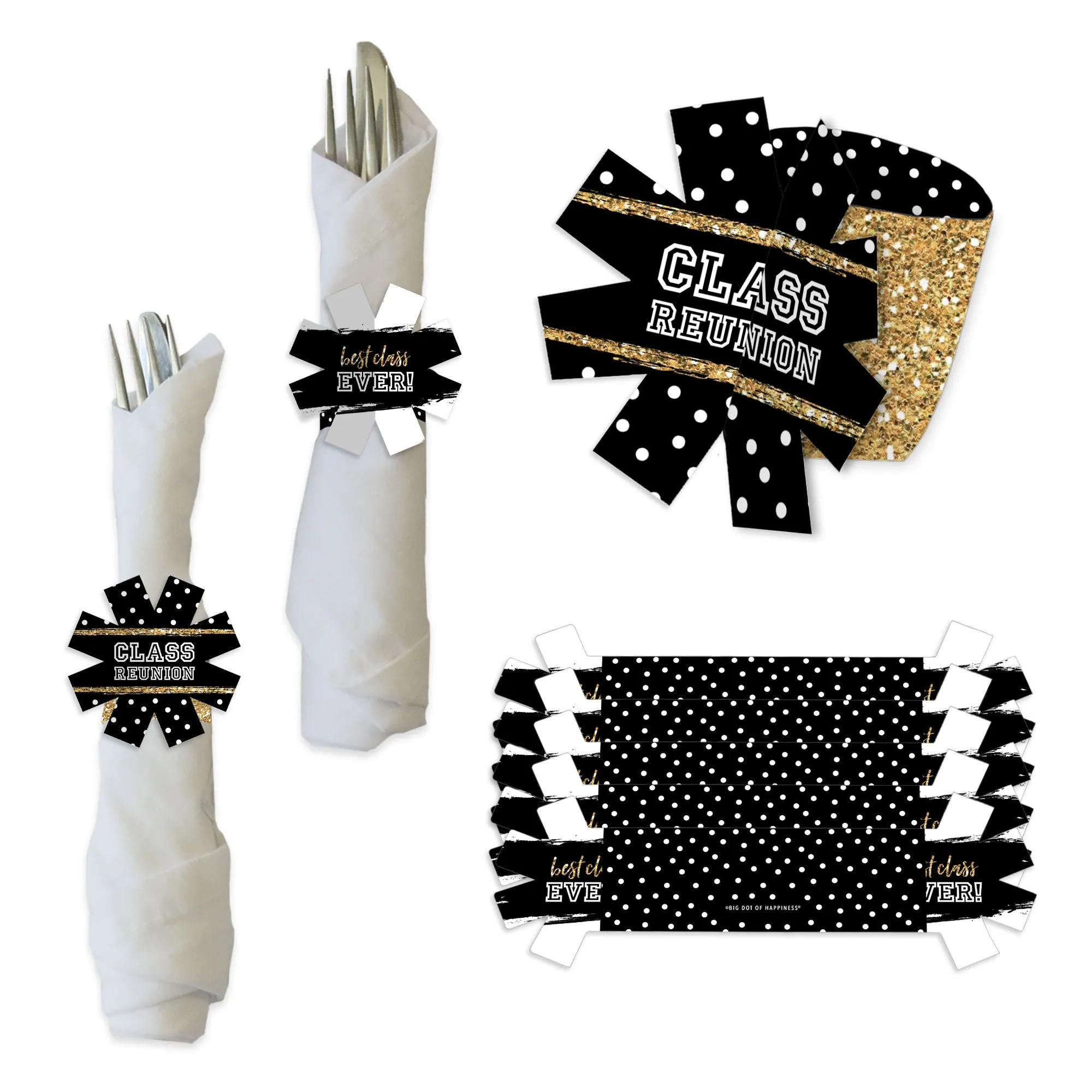 Reunited - School Class Reunion Party Paper Napkin Holder - Napkin Rings - Set of 24
