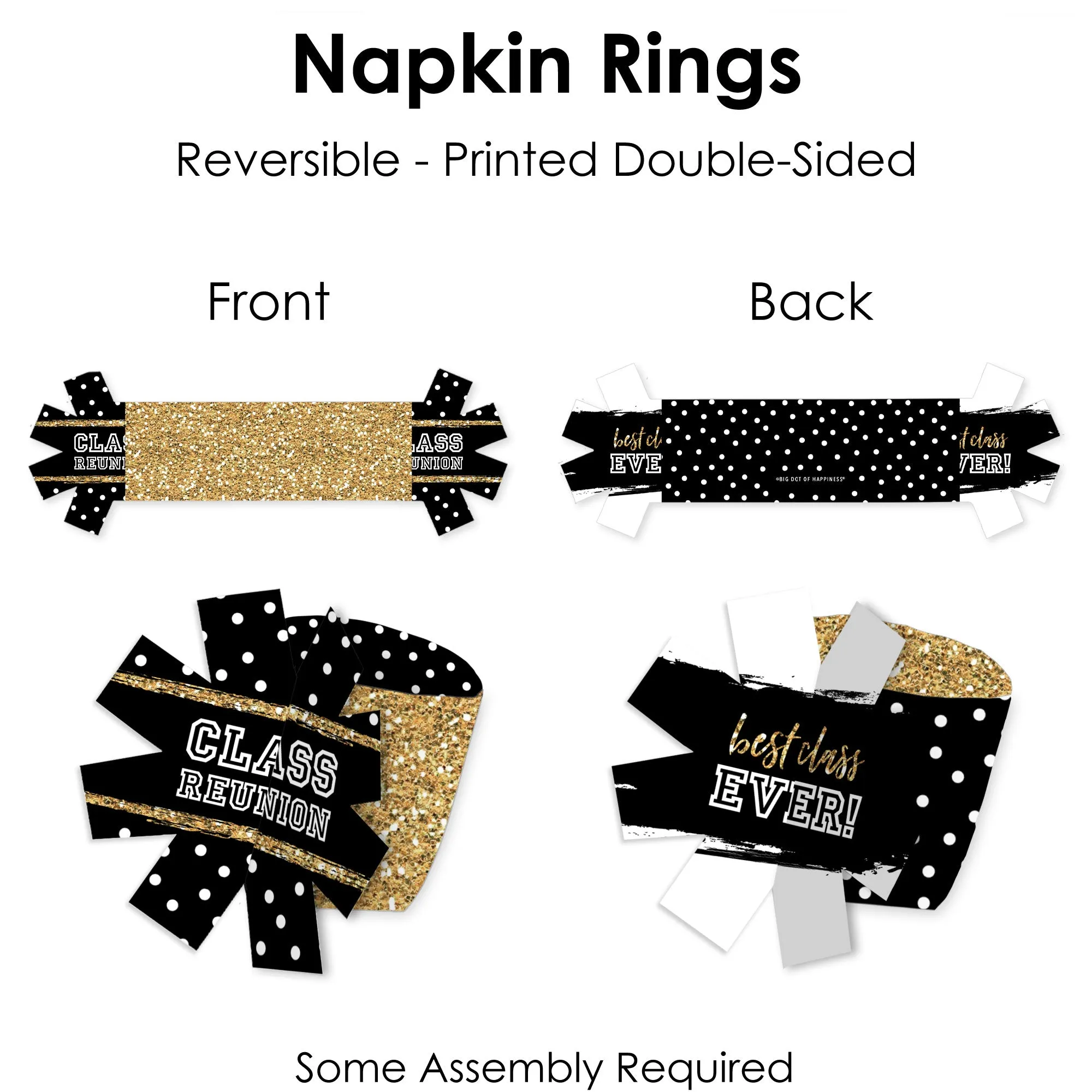 Reunited - School Class Reunion Party Paper Napkin Holder - Napkin Rings - Set of 24
