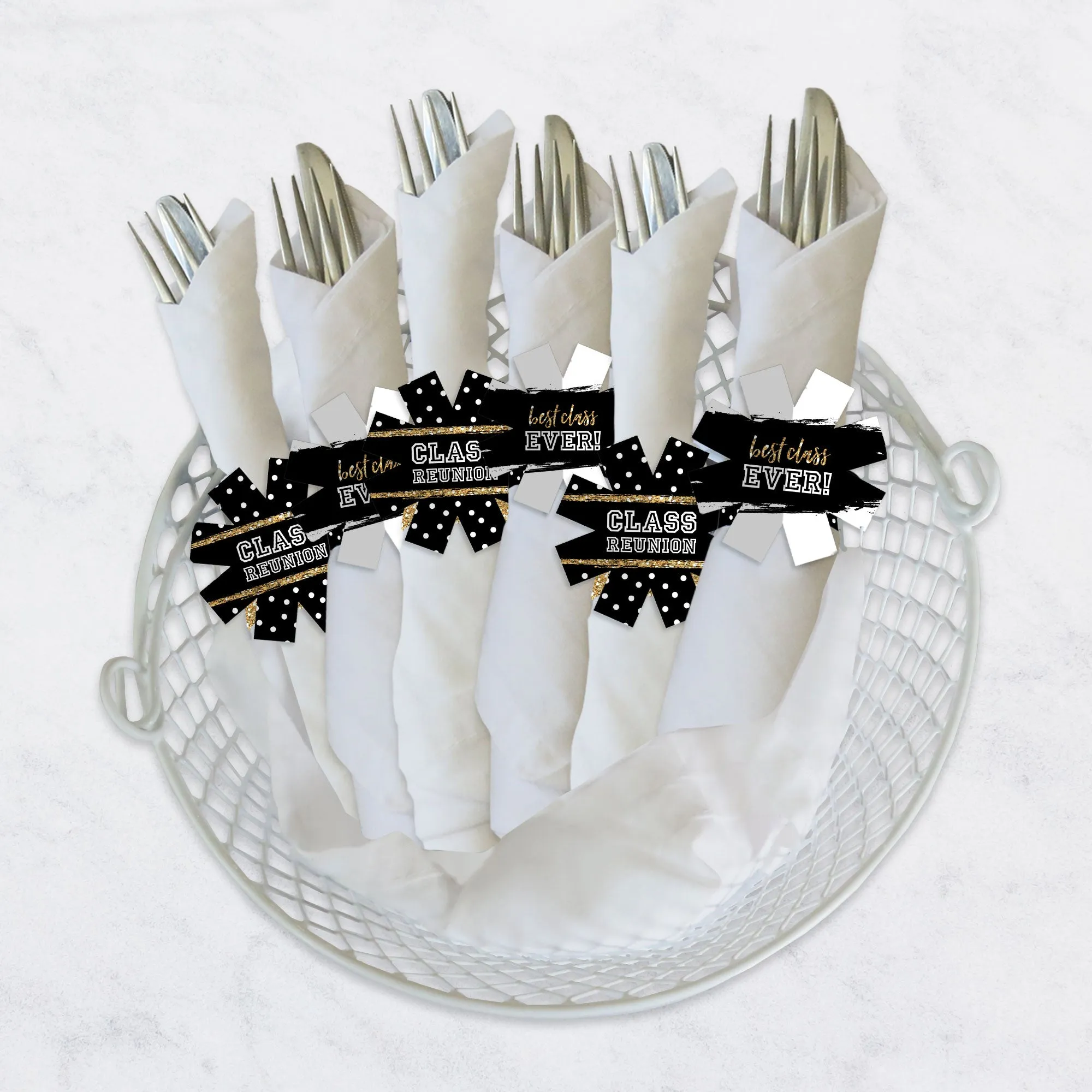 Reunited - School Class Reunion Party Paper Napkin Holder - Napkin Rings - Set of 24