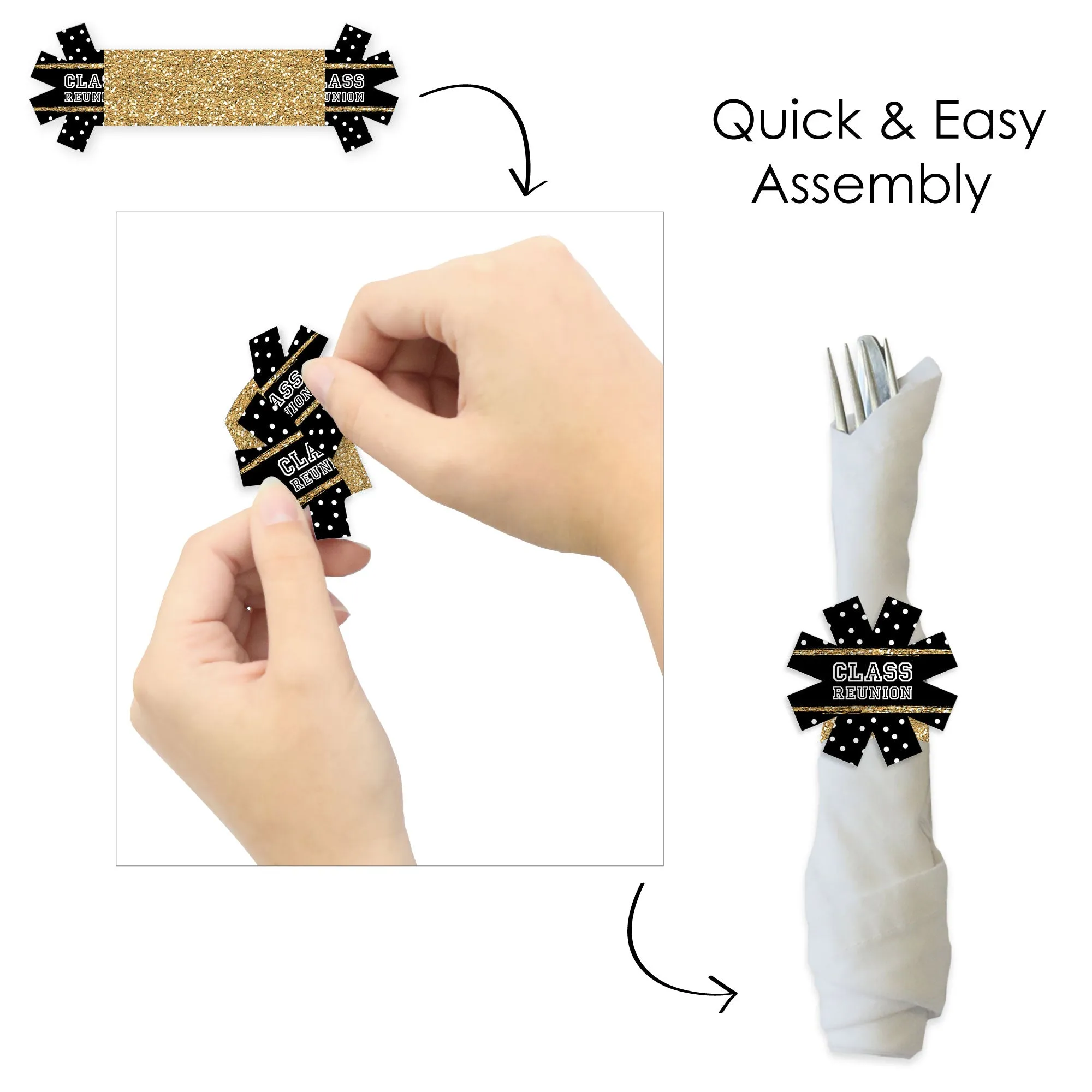 Reunited - School Class Reunion Party Paper Napkin Holder - Napkin Rings - Set of 24