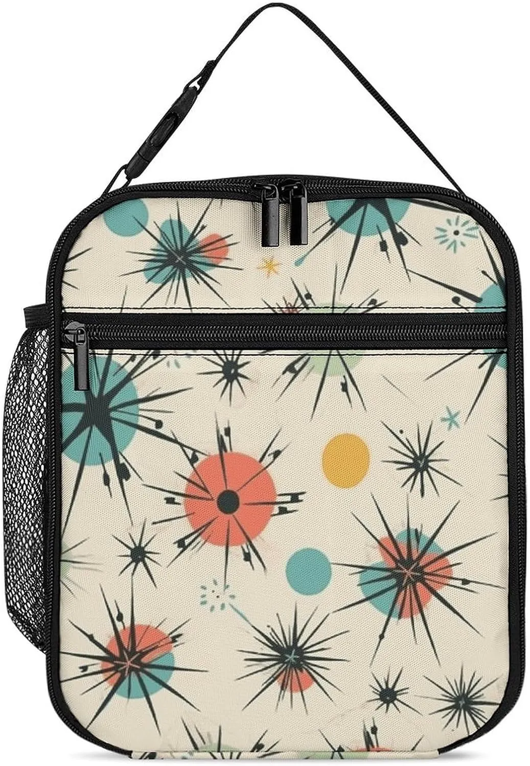 Reusable Insulated Lunch Bag Atomic Stars Retro Pattern Leakproof Portable Lunch Box for Women Men Work Office Picnic Travel