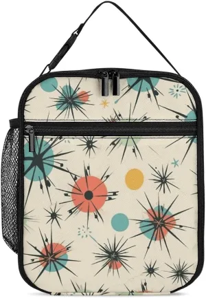Reusable Insulated Lunch Bag Atomic Stars Retro Pattern Leakproof Portable Lunch Box for Women Men Work Office Picnic Travel